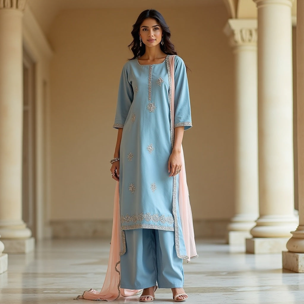 Women’s Elegant Ethnic Blue Suit Set