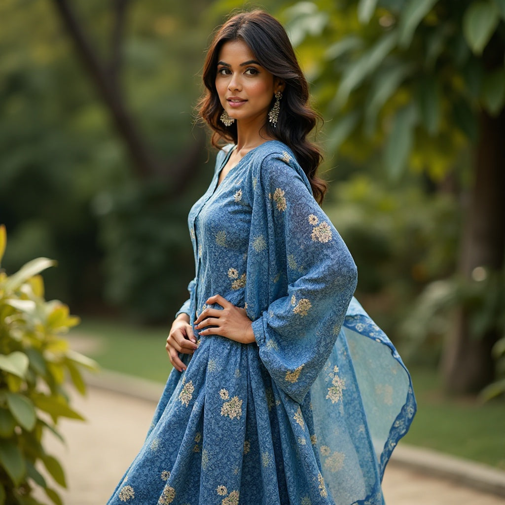 Women’s Elegant Ethnic Blue Suit Set
