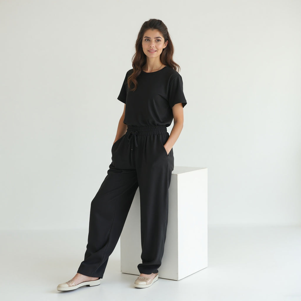 women solid BLACK co-ord set