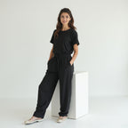 women solid BLACK co-ord set