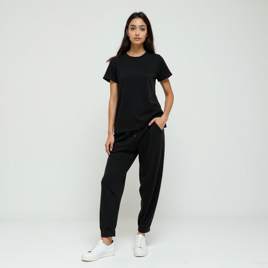 women solid BLACK co-ord set
