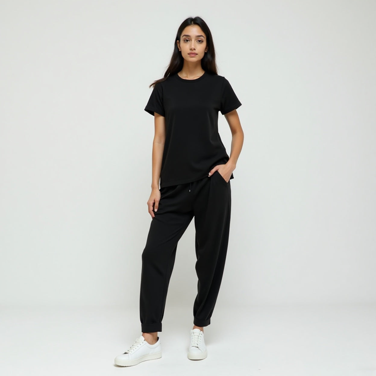 women solid BLACK co-ord set