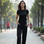 women solid BLACK co-ord set
