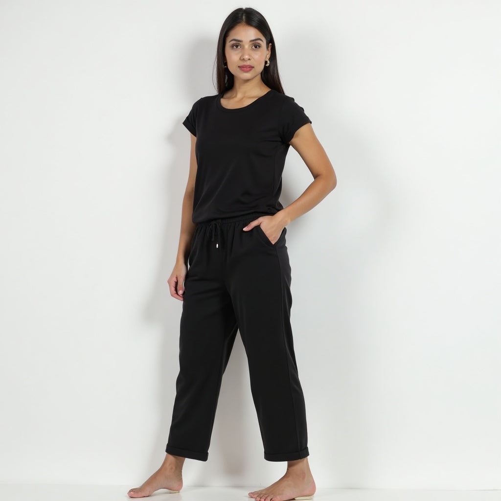 women solid BLACK co-ord set