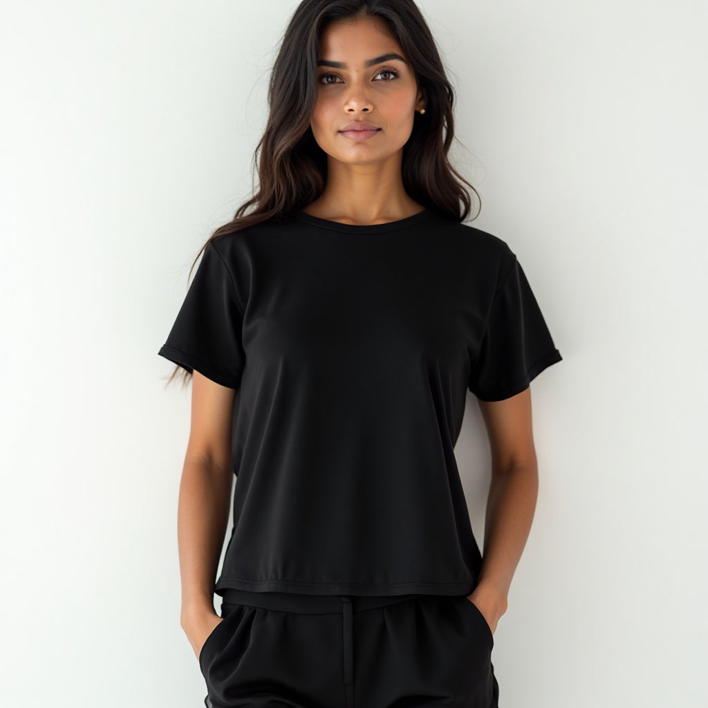 women solid BLACK co-ord set