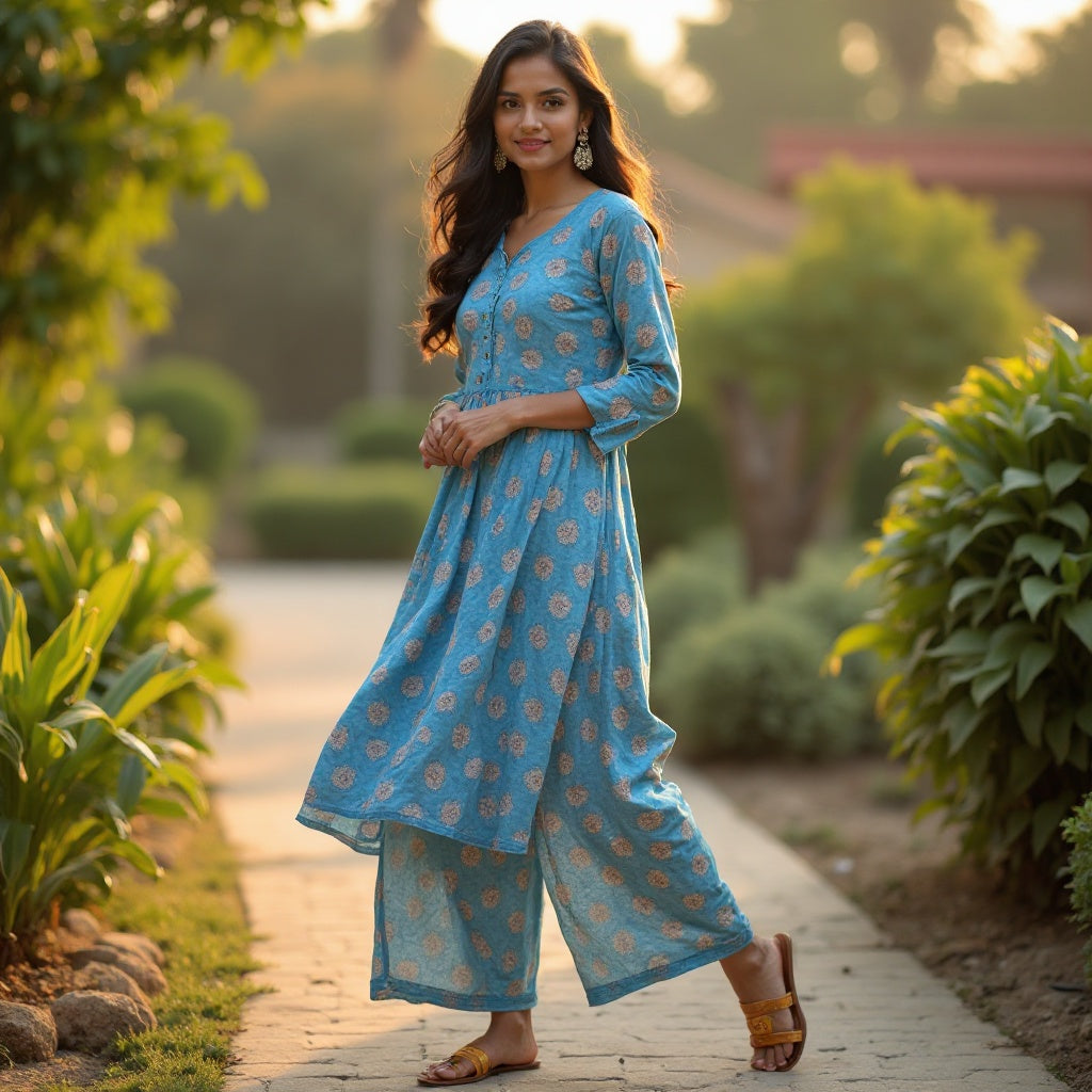 Women’s Elegant Ethnic Blue Suit Set