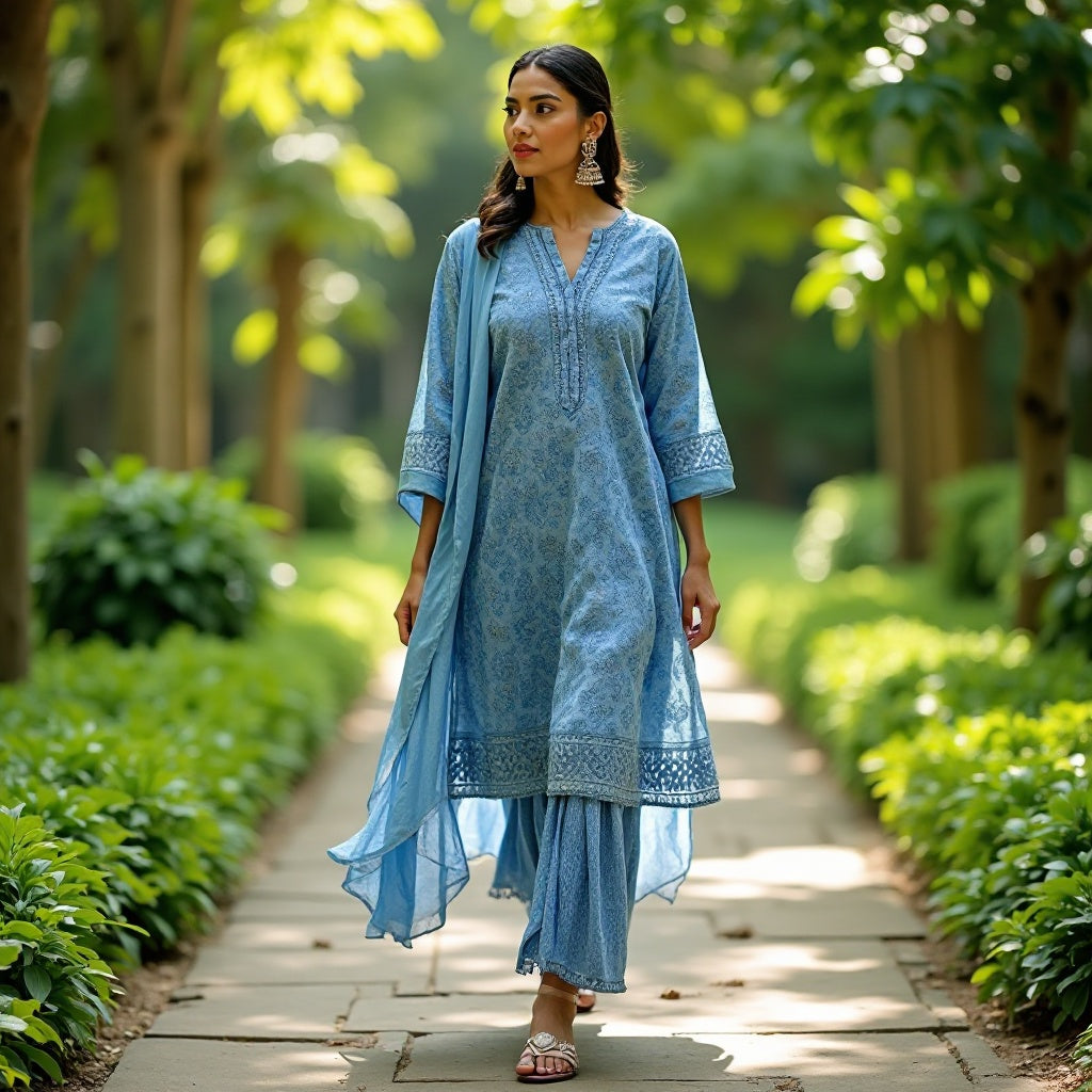 Women’s Elegant Ethnic Blue Suit Set