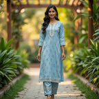 Women’s Elegant Ethnic Blue Suit Set