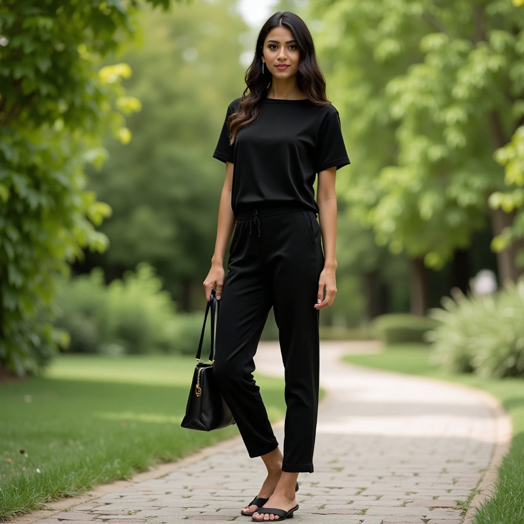 women solid BLACK co-ord set