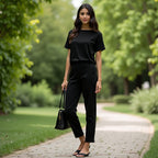 women solid BLACK co-ord set