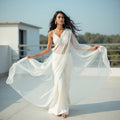 women WHITE organza saree