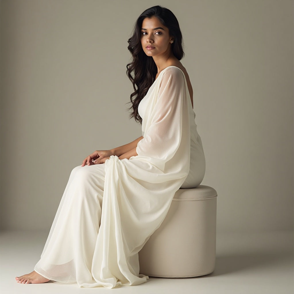 women WHITE organza saree