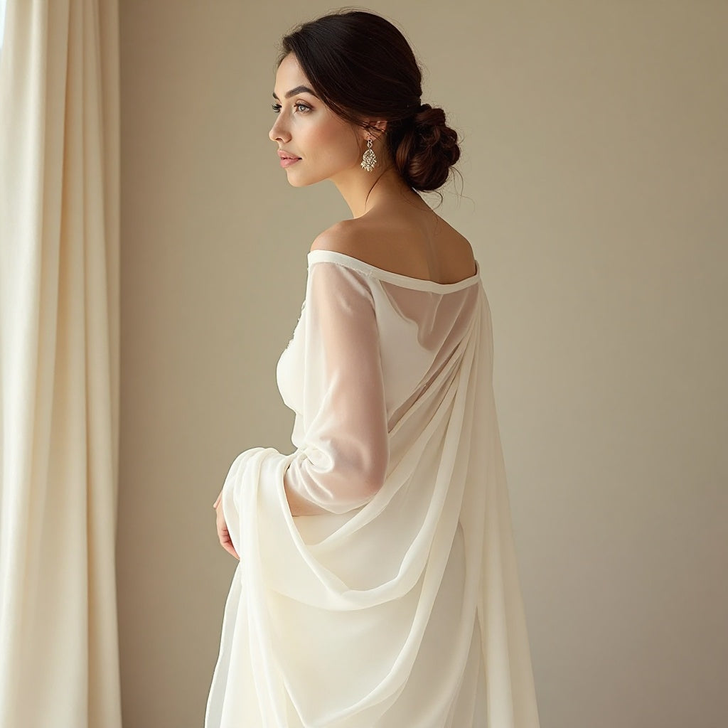 women WHITE organza saree