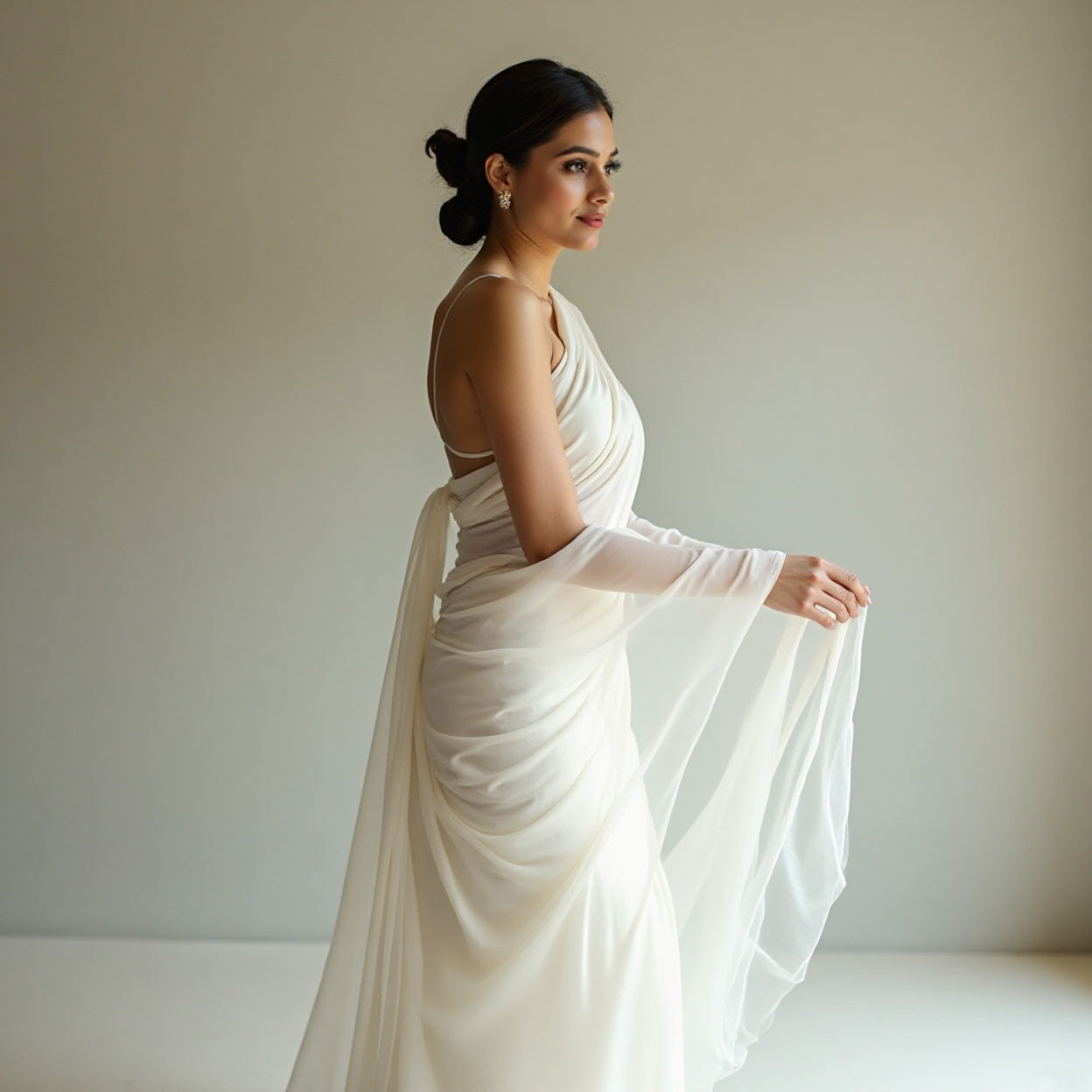 women WHITE organza saree