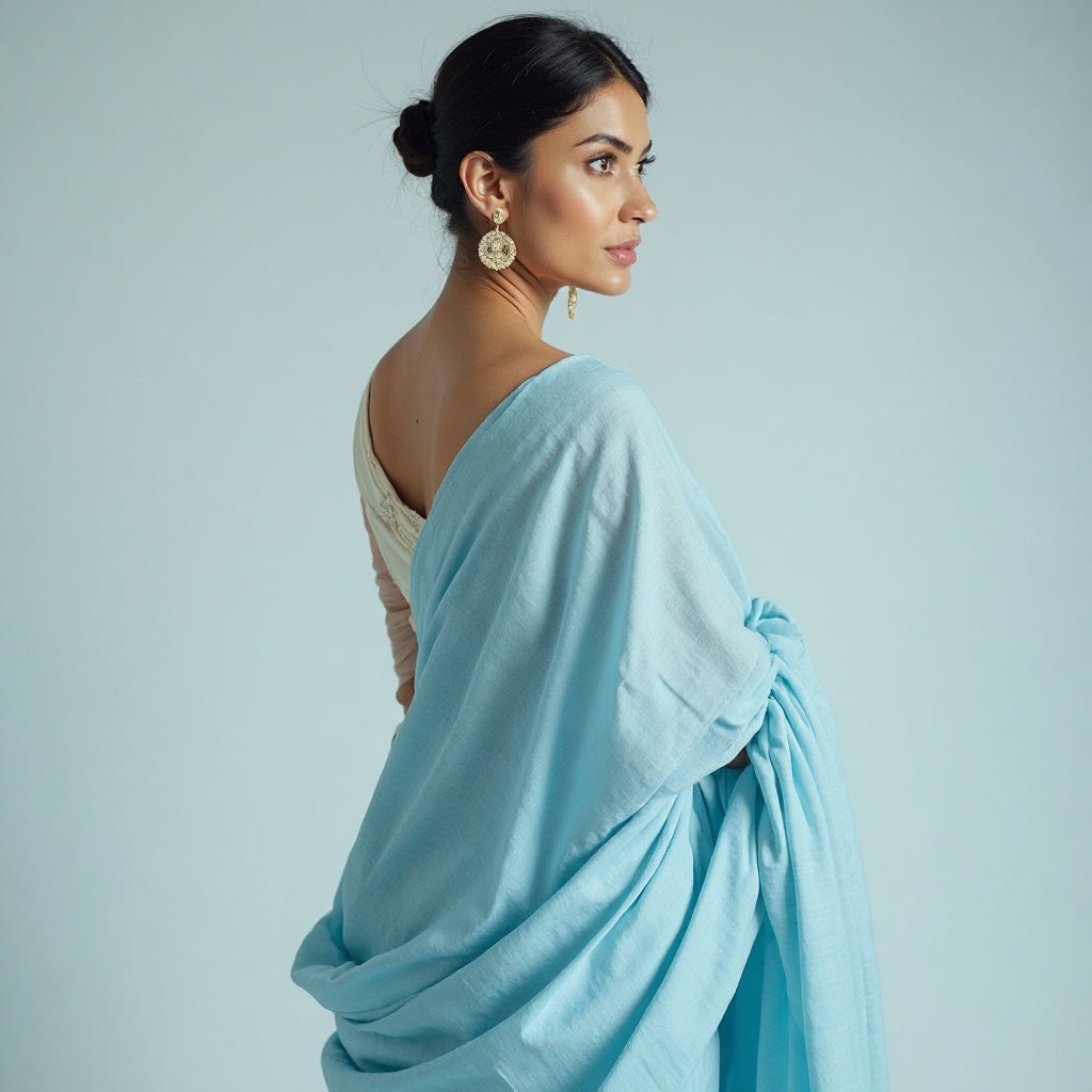 WOMEN SKY BLUE  cotton/linen saree