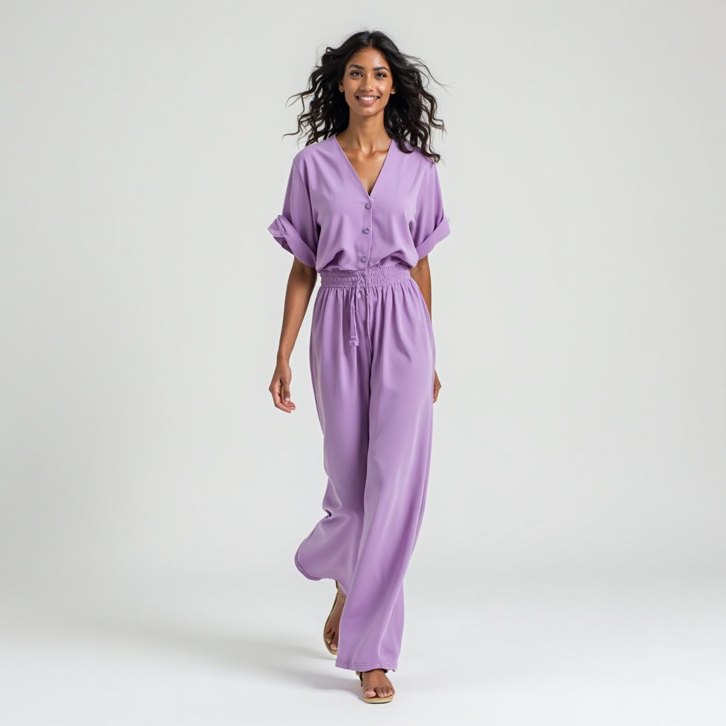 women solid lavender co-ord set