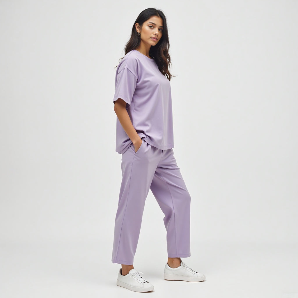 women solid lavender co-ord set