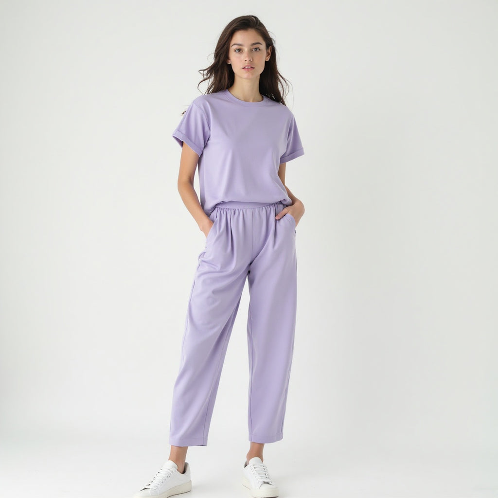 women solid lavender co-ord set