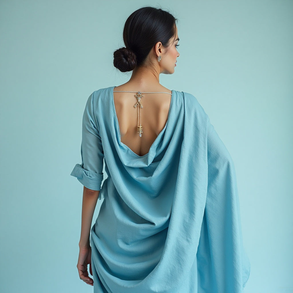 WOMEN SKY BLUE  cotton/linen saree