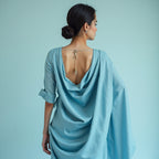 WOMEN SKY BLUE  cotton/linen saree