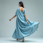 WOMEN SKY BLUE  cotton/linen saree