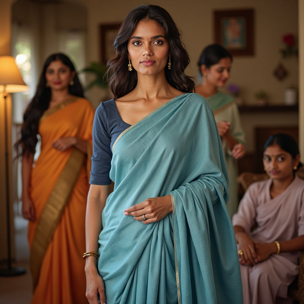 WOMEN SKY BLUE  cotton/linen saree