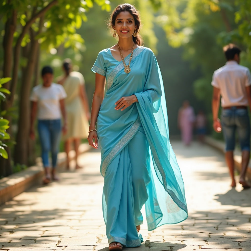 WOMEN SKY BLUE  cotton/linen saree