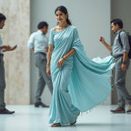 WOMEN SKY BLUE  cotton/linen saree